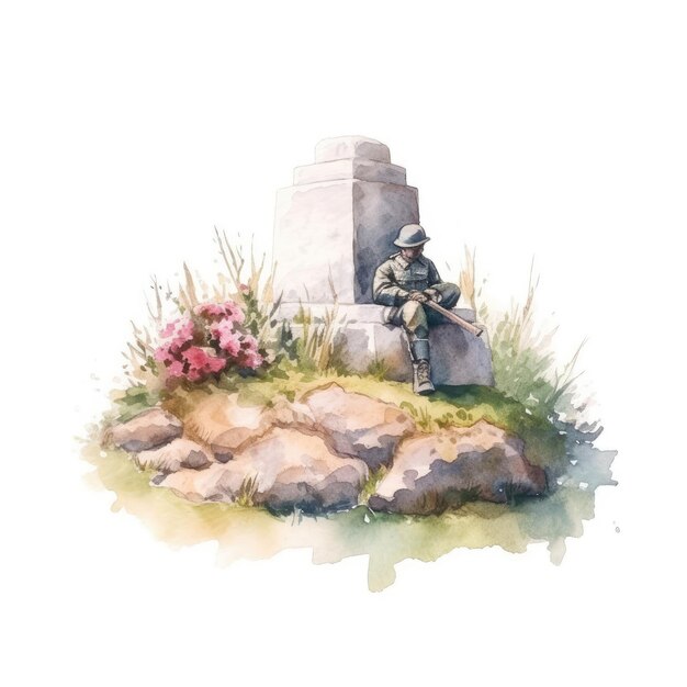 Aquarelle de la tombe d'un soldat