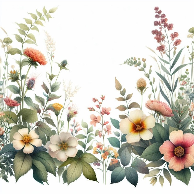 aquarelle tons doux et pastels fleurs feuilles et bordure de plantes botaniques illustrat