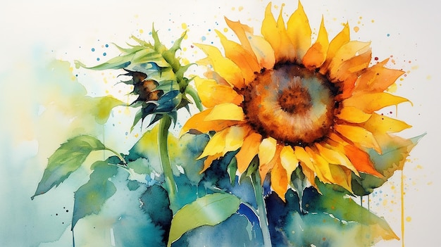 Aquarelle tournesol aquarelle floral AI générative