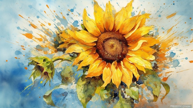 Aquarelle tournesol aquarelle floral AI générative