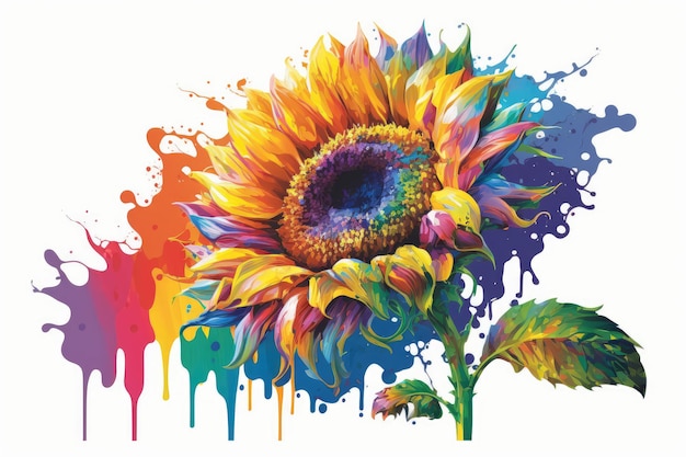 Aquarelle de tournesol coloré avec éclaboussures pour le fond de l'été