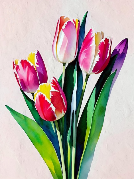 Aquarelle Tulipes Peinture Tulipe Fleur Illustration Reproduction JPG