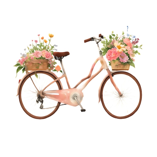 Photo aquarelle vélo avec fleur