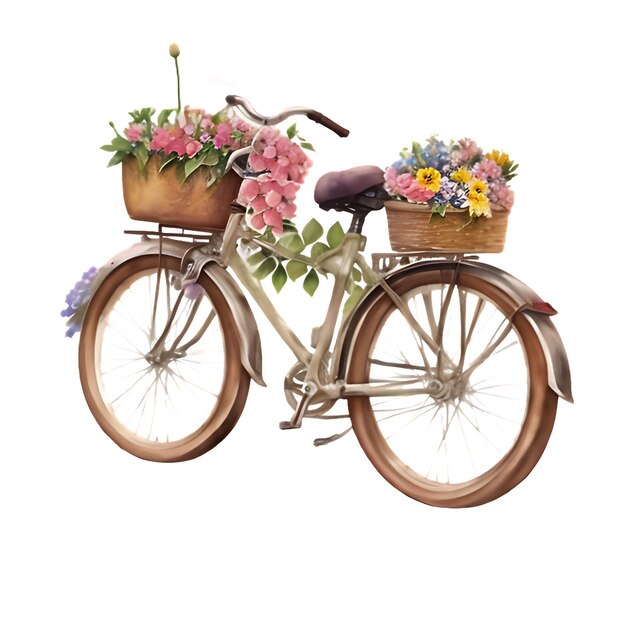 Photo aquarelle vélo avec fleur