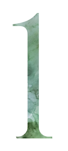 Aquarelle vert sarcelle numéro 1 isolé illustration élément de conception d'été