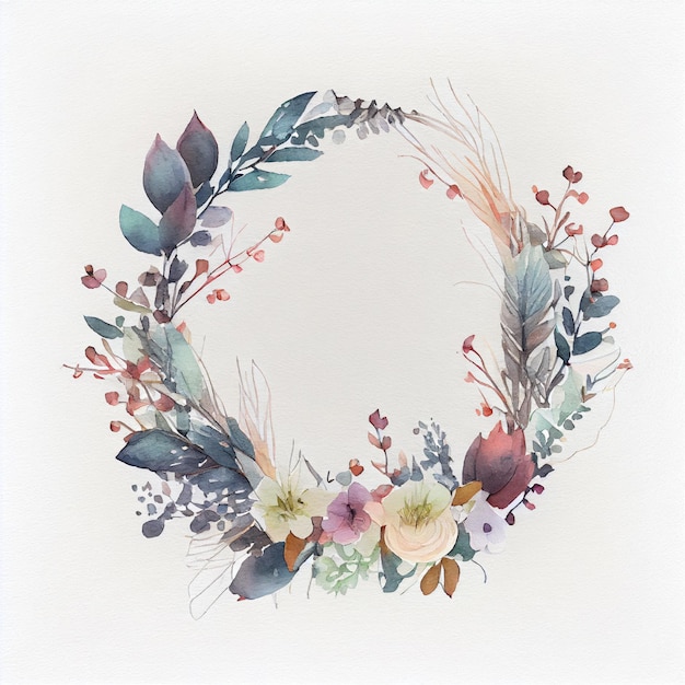 Aquarelle vintage de bordure de cercle d'éléments de carte de fleur ronde