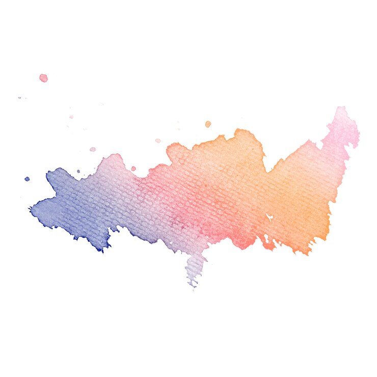 Photo aquarelle violette orange abstraite sur fond blanc. la couleur qui éclabousse le papier