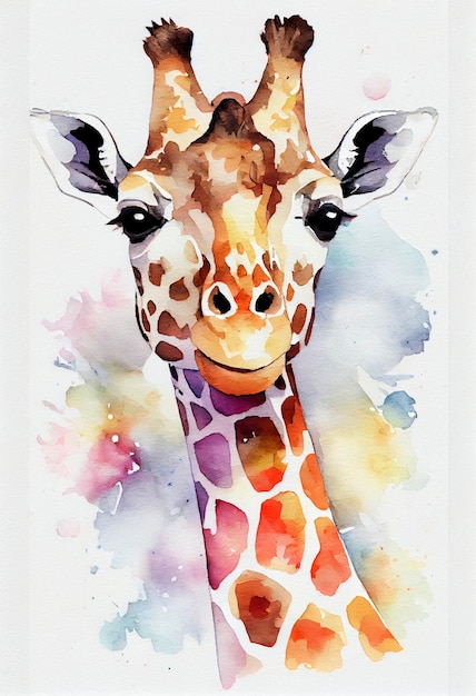 aquarelle de visage de bébé girafe