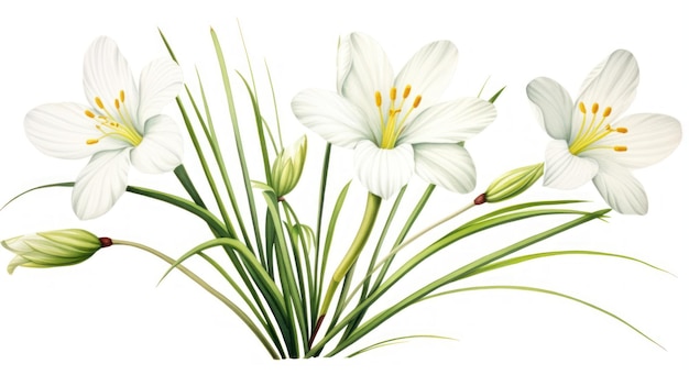 Aquarelle Zephyranthes Primulina sur fond blanc générée par l'IA