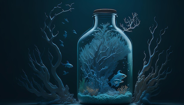 Aquarium en bouteille de verre HD papier peint de coraux et de poissons des profondeurs
