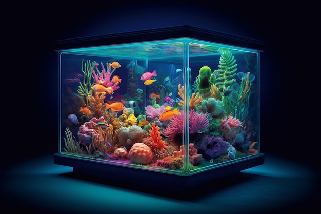 Aquarium avec éclairage Maison sous-marine monde symphonie aquatique havre sous-marin tranquille