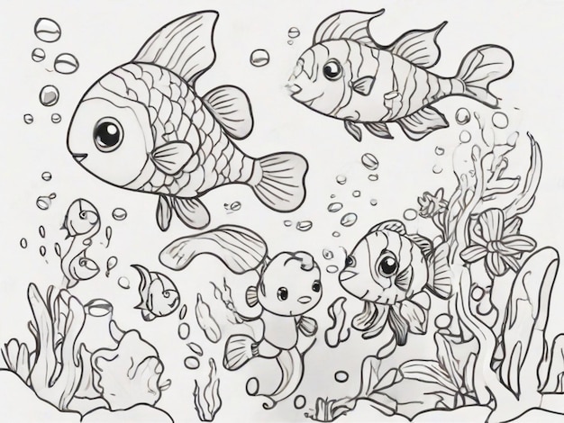 Photo un aquarium et de petits dessins de poissons pour enfants