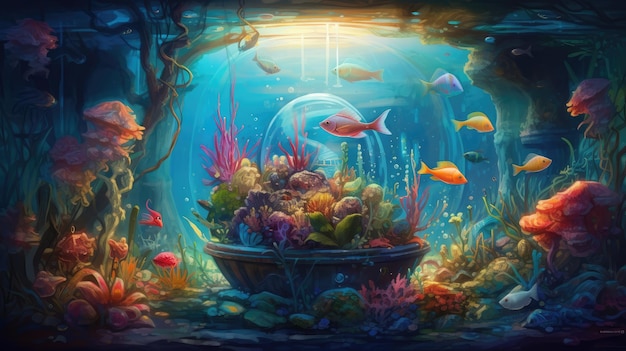 Un aquarium avec un poisson à l'intérieur