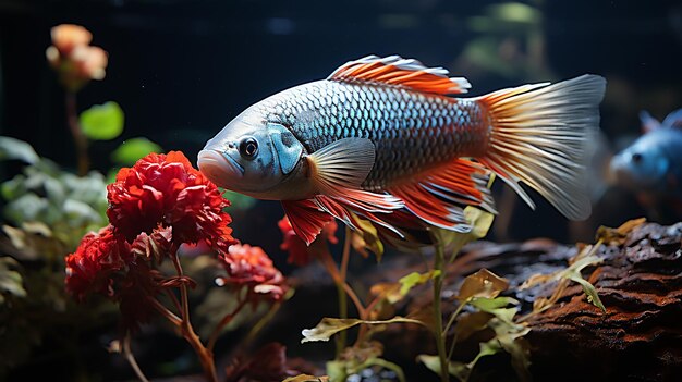 Aquarium de poissons Arowana en platine avec de belles décorations