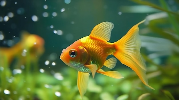 Aquarium de poissons rouges un poisson sur fond de plantes aquatiques AI générative