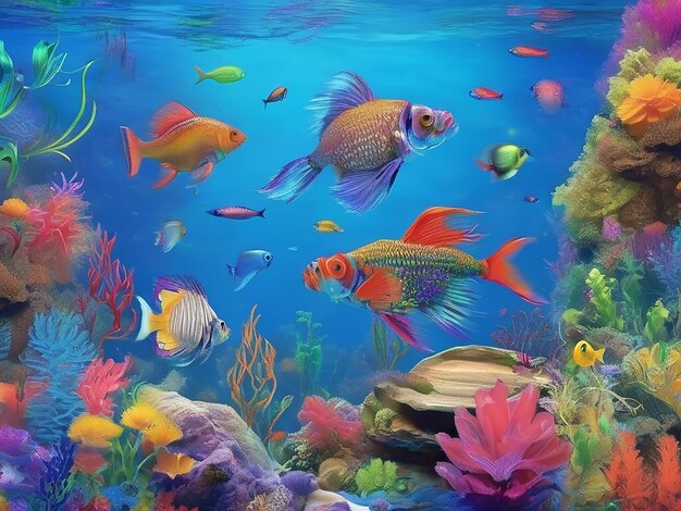 Aquarium sous-marin couleurs vives animaux mignons beauté aquatique