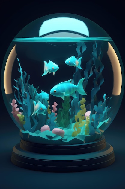 Photo aquarium sphérique lowpoly avec poisson