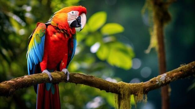 un ara multicolore vibrant perché sur une branche