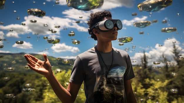 arafed garçon portant un casque et des lunettes de réalité virtuelle Generative AI