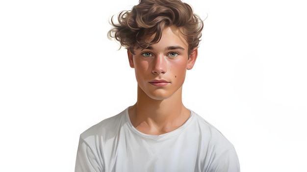 arafed jeune homme aux cheveux bouclés et une chemise blanche Generative AI