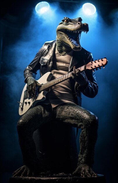 Photo araffe jouant de la guitare sur scène avec des projecteurs en arrière-plan