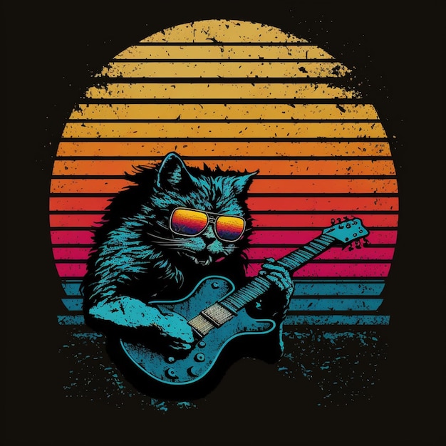 Photo araffe jouant de la guitare avec un soleil en arrière-plan