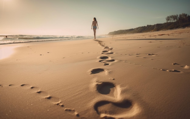 Araffe marchant sur la plage avec des empreintes dans le sable