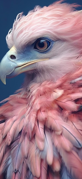 Araffe avec des plumes roses et un fond bleu ai génératif