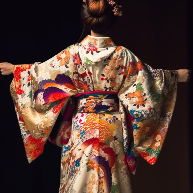 Araffe vêtue d'un kimono avec une fleur dans les cheveux ai générative
