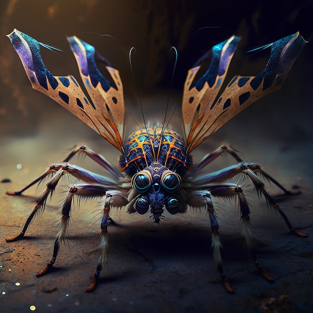 Une araignée avec des ailes qui porte le mot araignée