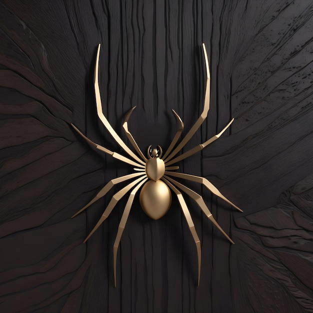 Photo araignée dorée royale 3d sur fond de texture en bois sombre