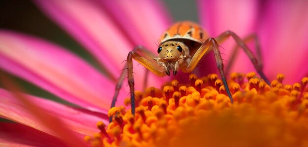 Une araignée est assise sur une fleur dans le jardin.