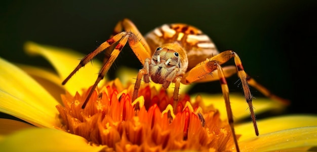 Une araignée est assise sur une fleur jaune.