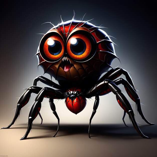 L'araignée folle avec ses grands yeux renflés se démarquait sur le fond sombre une caricature d'un
