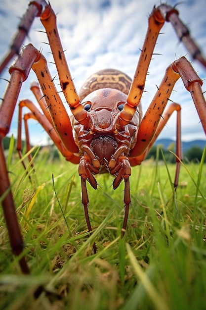 Une araignée sur l'herbe en gros plan d'une araignée dans la nature