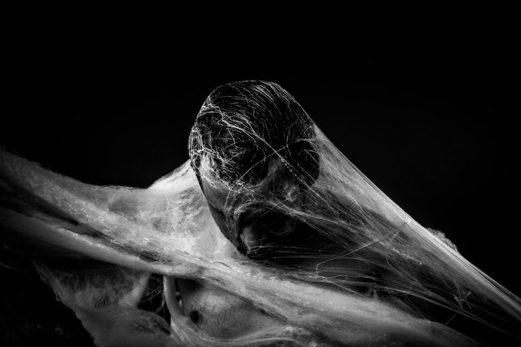Photo araignée, homme nu pris dans une toile d'araignée