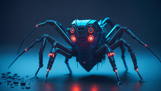 Photo une araignée nanobot avec une lampe de poche rouge