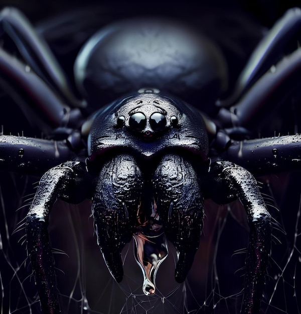 Une araignée noire avec le poison parfait