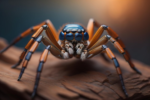 Araignée sauteuse en gros plan sur fond de couleur unie, espace de copie ai génératif