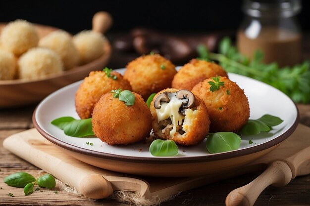 Arancini avec des champignons et du fromage