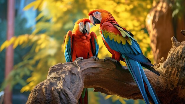 Aras colorés perchés sur un arbre