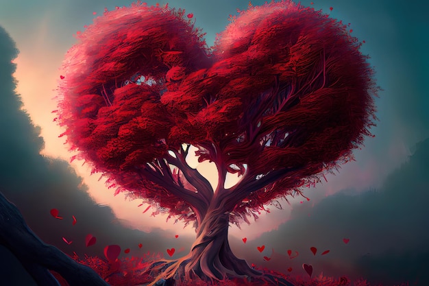Arbre d'amour rouge arbre en forme de coeur