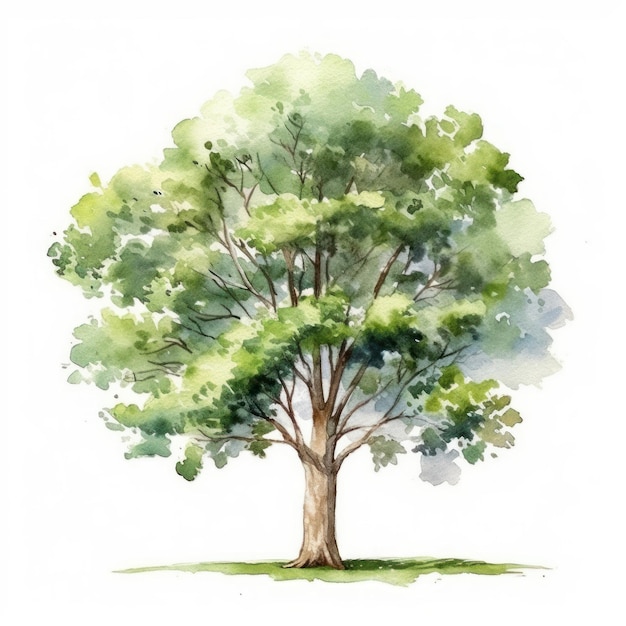 Photo arbre aquarelle sur fond blanc illustration dessinée à la main
