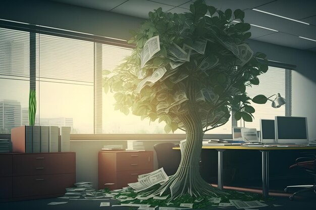 Photo arbre d'argent au bureau économiser de l'argent et prêt pour le concept d'investissement commercial réseau de neurones ai