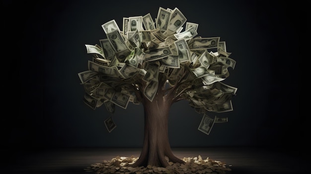 Un arbre avec de l'argent dessus et les mots us dollar sur le dessus