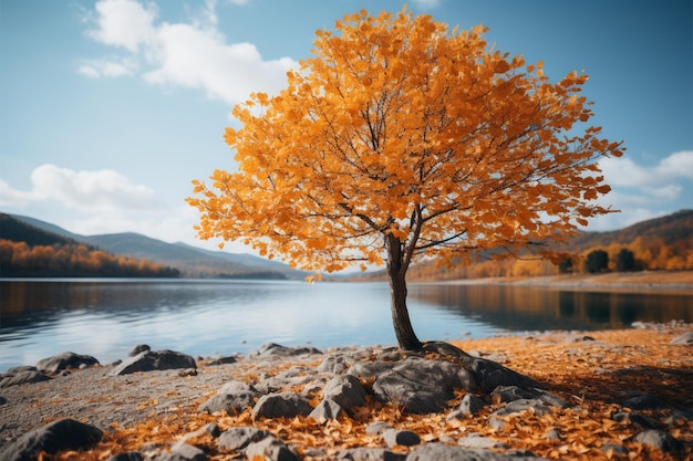 Un arbre d'automne à couper le souffle laisse le ciel comme arrière-plan pittoresque