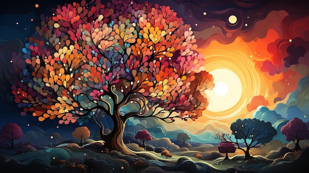 l'arbre d'automne multicolore est un symbole de la nature sur un fond inhabituel logo graphique informatique