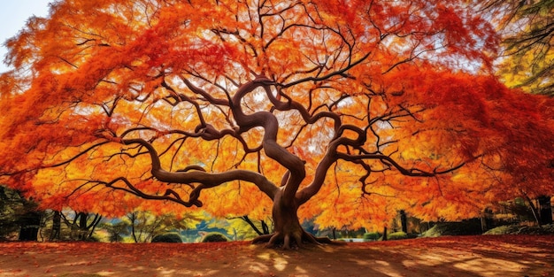 arbre d'automne ses branches lourdes de feuilles colorées