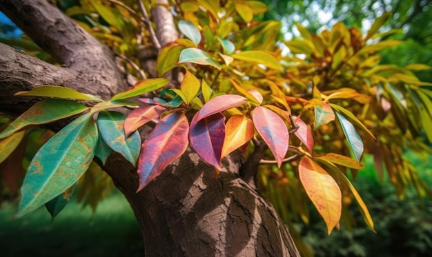 Un arbre aux feuilles colorées portant le mot érable.