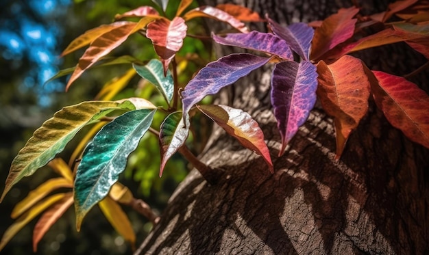 Un arbre aux feuilles colorées qui portent le mot amour